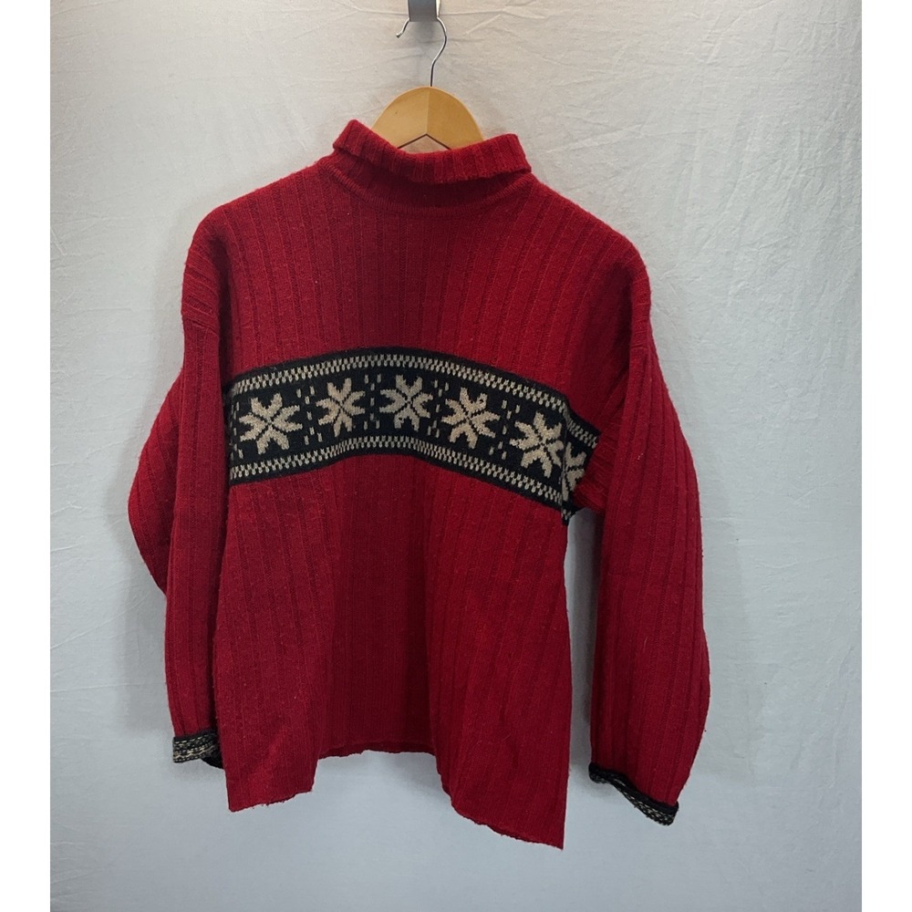 Vtg J. Crew Men's Wool Sweater Size S Snowflake Fair Isle‎ Preppy Red